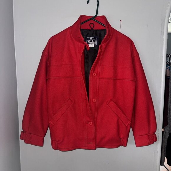 Vintage Woolrich Jacket Red 100% Wool Button Up Heavy Shirt Coat Woman Small - Picture 1 of 5